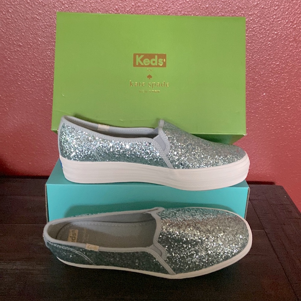 New Keds for kate spade New York.    Platform sneakers Glitter blue women’s 8.5
